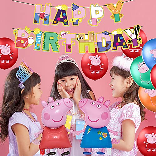 Decoracion Cumpleaños Peppa Pig Globos Pancarta de Feliz Cumpleaños George Pig Globos de Aluminio para Niños Decoraciones de Fiesta Cumpleaños