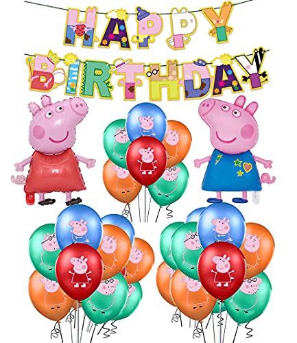 Decoracion Cumpleaños Peppa Pig Globos Pancarta de Feliz Cumpleaños George Pig Globos de Aluminio para Niños Decoraciones de Fiesta Cumpleaños