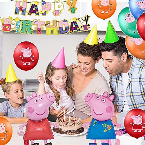 Decoracion Cumpleaños Peppa Pig Globos Pancarta de Feliz Cumpleaños George Pig Globos de Aluminio para Niños Decoraciones de Fiesta Cumpleaños