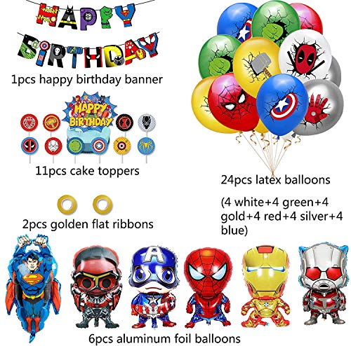 Decoracion Cumpleaños Superheroes Globos de Superhéroe Feliz Cumpleaños del Pancarta Superheroes Adornos de Pastel Superhéroe Marvel Cumpleaños Decoracion (A)