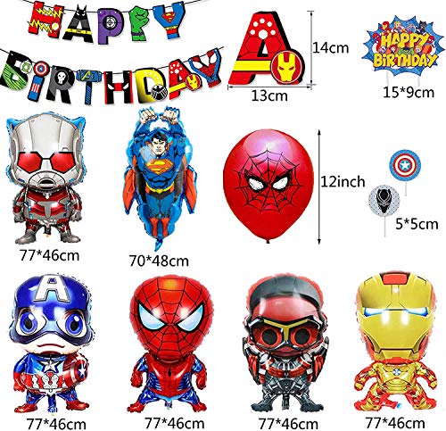 Decoracion Cumpleaños Superheroes Globos de Superhéroe Feliz Cumpleaños del Pancarta Superheroes Adornos de Pastel Superhéroe Marvel Cumpleaños Decoracion (A)