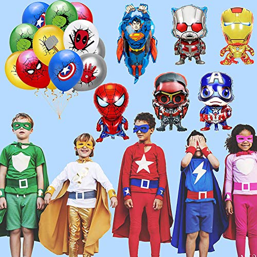 Decoracion Cumpleaños Superheroes Globos de Superhéroe Feliz Cumpleaños del Pancarta Superheroes Adornos de Pastel Superhéroe Marvel Cumpleaños Decoracion (A)