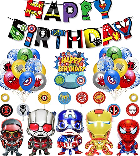 Decoracion Cumpleaños Superheroes Globos de Superhéroe Feliz Cumpleaños del Pancarta Superheroes Adornos de Pastel Superhéroe Marvel Cumpleaños Decoracion