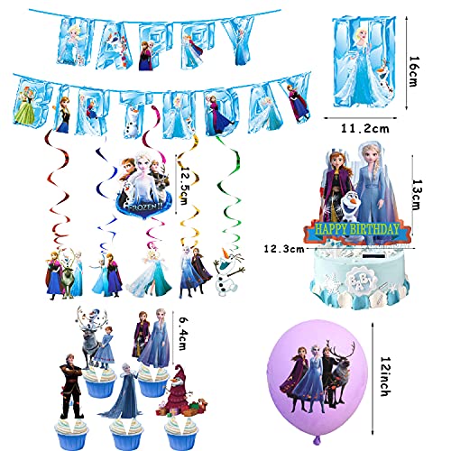 Decoración de Cumpleaños Frozen Globos Pancarta de Feliz Cumpleaños Adorno para Tarta Congelada Remolinos Colgantes para Niños Niñas Fiesta de Cumpleaños Decoracion