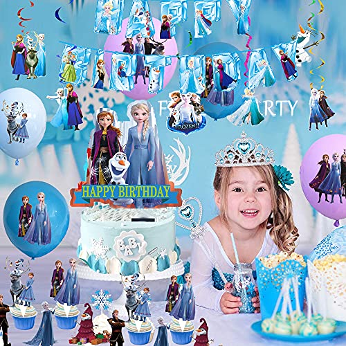 Decoración de Cumpleaños Frozen Globos Pancarta de Feliz Cumpleaños Adorno para Tarta Congelada Remolinos Colgantes para Niños Niñas Fiesta de Cumpleaños Decoracion