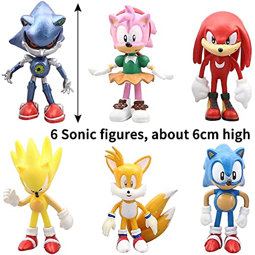 Decoración De Pastel De Sonic,6Pcs Sonic Mini Juego De Figuras,Sonic Cake Topper Pastel,Mini Muñeca Hecha a Mano Shower Fiesta Cumpleaños Pastel Decoración Suministros Para Niños Animales Juguetes Set