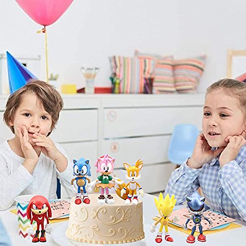 Decoración De Pastel De Sonic,6Pcs Sonic Mini Juego De Figuras,Sonic Cake Topper Pastel,Mini Muñeca Hecha a Mano Shower Fiesta Cumpleaños Pastel Decoración Suministros Para Niños Animales Juguetes Set