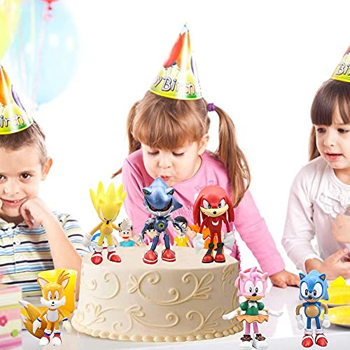 Decoración De Pastel De Sonic,6Pcs Sonic Mini Juego De Figuras,Sonic Cake Topper Pastel,Mini Muñeca Hecha a Mano Shower Fiesta Cumpleaños Pastel Decoración Suministros Para Niños Animales Juguetes Set