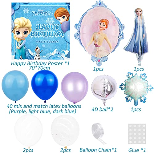 Decoracion Fiesta Frozen-Tomicy Decoraciones de Cumpleaños de Frozen Cartel Globos Copo Nieve para Decoraciones cumpleaños Frozen Elsa, Arco Guirnalda Globos, Baby Shower, 52 unidades en total