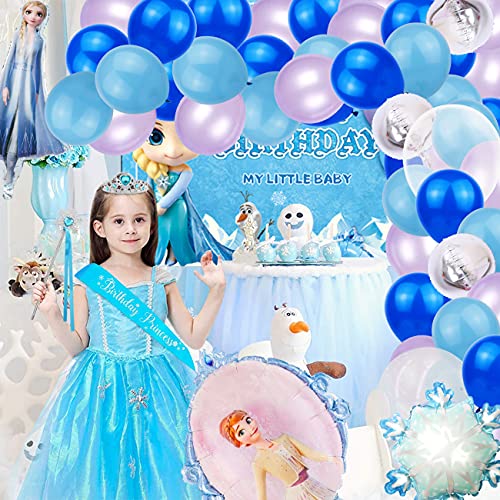 Decoracion Fiesta Frozen-Tomicy Decoraciones de Cumpleaños de Frozen Cartel Globos Copo Nieve para Decoraciones cumpleaños Frozen Elsa, Arco Guirnalda Globos, Baby Shower, 52 unidades en total