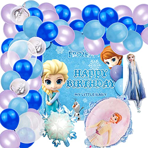 Decoracion Fiesta Frozen-Tomicy Decoraciones de Cumpleaños de Frozen Cartel Globos Copo Nieve para Decoraciones cumpleaños Frozen Elsa, Arco Guirnalda Globos, Baby Shower, 52 unidades en total