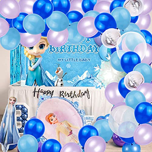 Decoracion Fiesta Frozen-Tomicy Decoraciones de Cumpleaños de Frozen Cartel Globos Copo Nieve para Decoraciones cumpleaños Frozen Elsa, Arco Guirnalda Globos, Baby Shower, 52 unidades en total