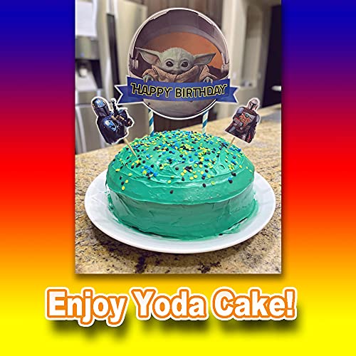 Decoración para tartas de Yoda para bebé, con temática mandaloriana, 3 piezas de Star Wars Happy Birthday Baby Cute Yoda, suministros de fiesta para tartas para fanáticos de Star Wars