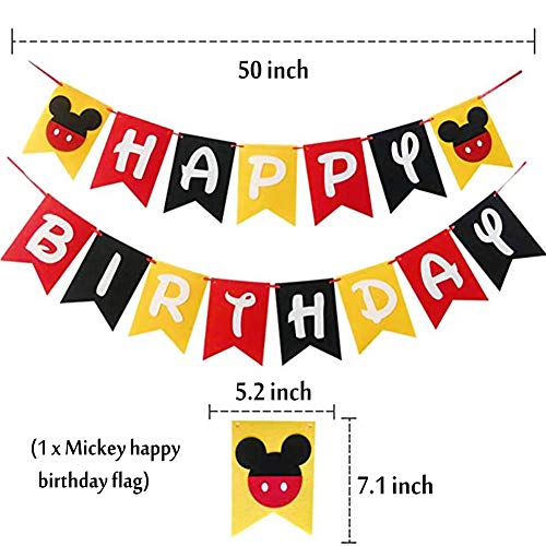 Decoraciones de Cumpleaños de Mouse,Petite Souris con Globos Rojos,Negros y Amarillo Guirnalda Feliz Cumpleaños,Pancarta de Feliz Cumpleaños para Niños Cumpleaños de Chicas Baby Shower