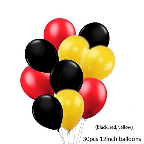 Decoraciones de Cumpleaños de Mouse,Petite Souris con Globos Rojos,Negros y Amarillo Guirnalda Feliz Cumpleaños,Pancarta de Feliz Cumpleaños para Niños Cumpleaños de Chicas Baby Shower