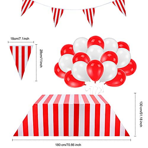 Decoraciones de Fiesta Temática de Carnaval Incluye Mantel de Plástico Desechable de Carnaval Bandera del Banderín de Rayas Rojas y Blancas Banderín de Carnaval Globos de Látex de Carnaval