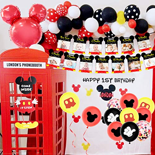 Decoraciones para el Primer cumpleaños con temática de Mickey, niño Mickey NB a 12 Meses Pancarta para Fotos decoración para Tartas Pancarta para Trona Sombreros de cumpleaños para niños