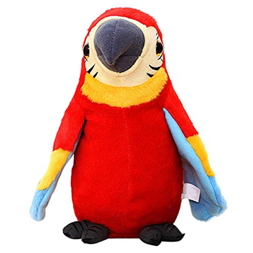 Deeabo Juguete de Peluche de Loro Parlante Eléctrico, Pájaro Repite Lo Que Dices, Lindo Creativo Adorable Habla Habla Registro Repite Agitando Alas Loro Lindo para Niños Niños Regalos para Bebés,Rojo