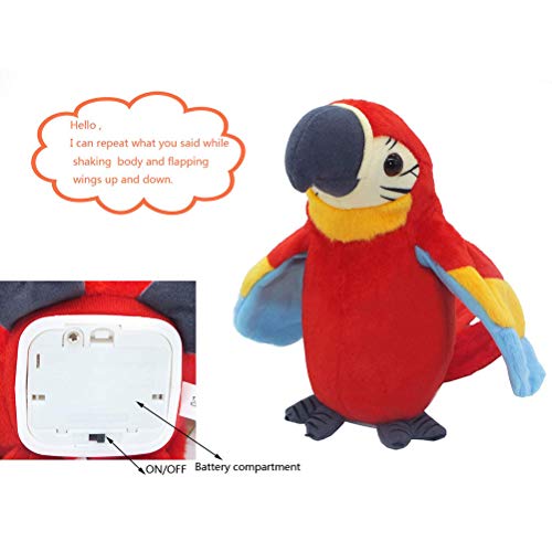 Deeabo Juguete de Peluche de Loro Parlante Eléctrico, Pájaro Repite Lo Que Dices, Lindo Creativo Adorable Habla Habla Registro Repite Agitando Alas Loro Lindo para Niños Niños Regalos para Bebés,Rojo