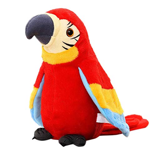 Deeabo Juguete de Peluche de Loro Parlante Eléctrico, Pájaro Repite Lo Que Dices, Lindo Creativo Adorable Habla Habla Registro Repite Agitando Alas Loro Lindo para Niños Niños Regalos para Bebés,Rojo