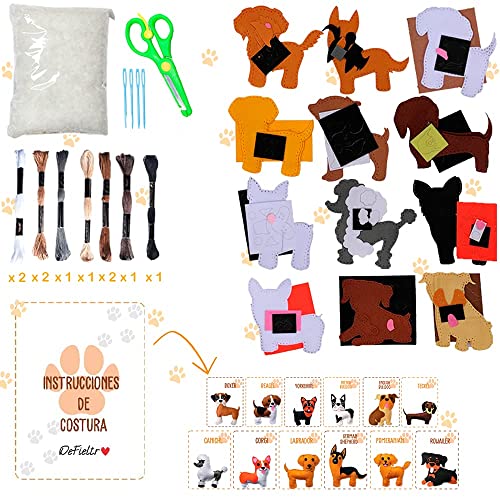 DeFieltro Razas De Perros - Kit Costura Niños y Adultos para Hacer Manualidades Infantiles – Set de Costura Niñas para Aprender a Coser – Juego Maletin Costura Infantil