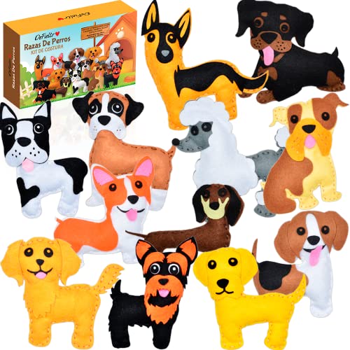 DeFieltro Razas De Perros - Kit Costura Niños y Adultos para Hacer Manualidades Infantiles – Set de Costura Niñas para Aprender a Coser – Juego Maletin Costura Infantil