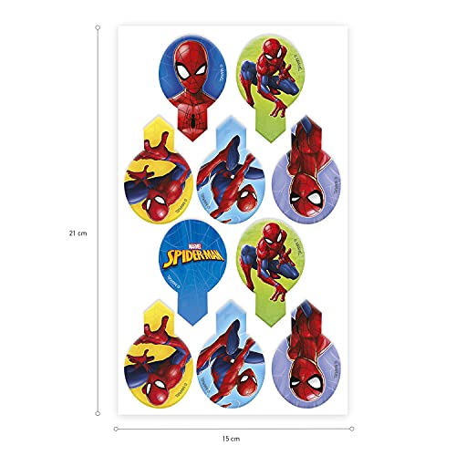 dekora Dekorapin Decoración Comestible para Tartas Cupcakes o Pasteles de Cumpleaños Infantiles, 20 Obleas Comestibles de Spiderman el Hombre Araña Tamaño 6,5x4cm, 135017