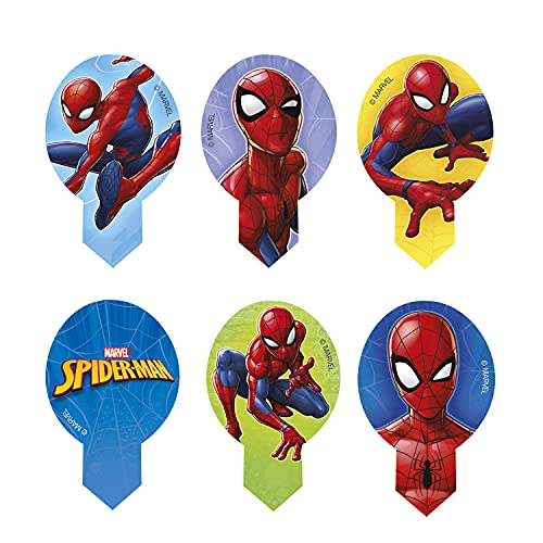 dekora Dekorapin Decoración Comestible para Tartas Cupcakes o Pasteles de Cumpleaños Infantiles, 20 Obleas Comestibles de Spiderman el Hombre Araña Tamaño 6,5x4cm, 135017