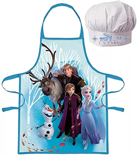 Delantal + sombrero de chef cocinero Disney Frozen II Frozen 2 disfraz para niño de 3 a 8 años, azul Anna Elsa Olaf Sven Kristoff