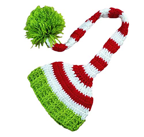 DELEY Bebé Crochet Tejer Navidad Elf Largas Colas Pompón Sombrero de Disfraz Infantil Ropa Photo Props de 0-6 Meses