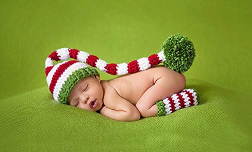 DELEY Bebé Crochet Tejer Navidad Elf Largas Colas Pompón Sombrero de Disfraz Infantil Ropa Photo Props de 0-6 Meses