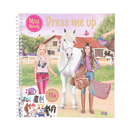 Depesche Depesche-DP-0011498 11498 Miss Melody Dress me up-Libro 24 páginas y 11 Hojas de Pegatinas, Aprox. 17,78 x 19 cm para Crear Grandes Trajes para Jinetes y Caballos, Color carbón, única