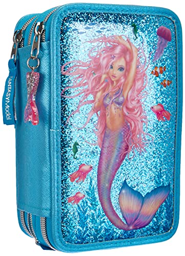 Depesche-DP-0010979 Estuche con 3 Cremalleras y lápices de Lyra, Fantasy Model Mermaid, Azul, Aprox. 7,5 x 13 x 20 cm, Color (10979)