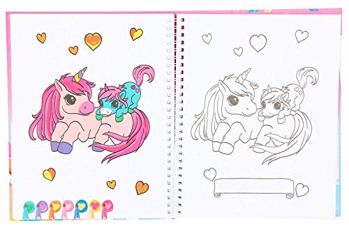 Depesche- Libro rotuladores, Ylvi & The Minimoomis, Aprox. 24,2 x 19,8 x 2,5 cm, con 60 encantadores diseños de Unicornio para Colorear (7959)