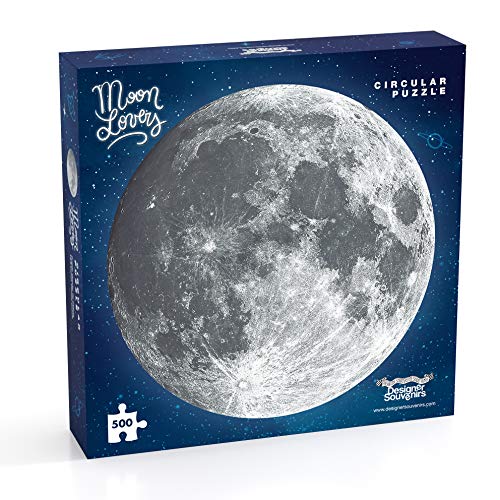 Designer Souvenirs - Puzzle Circular de la Luna para Adultos | 500 Piezas | con Forma Redonda y 48 cm de diámetro | Incluye Sticker de 48x48 cm para enmarcarlo