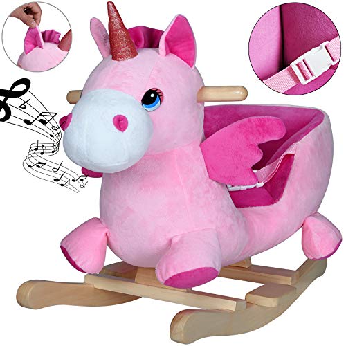 Deuba Balancín Unicornio para niños Rosa Mecedora con Sonidos y Asiento con cinturón de Seguridad