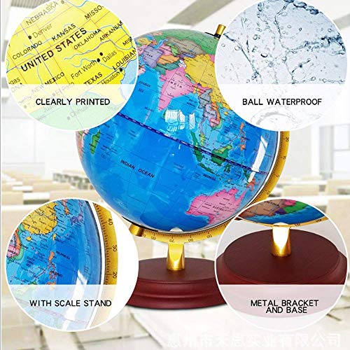 DFJU Globe World Map Kids Educational Interactive Astronomy and Geographic Map for Kids Home Deacute Office Desktop, Azul