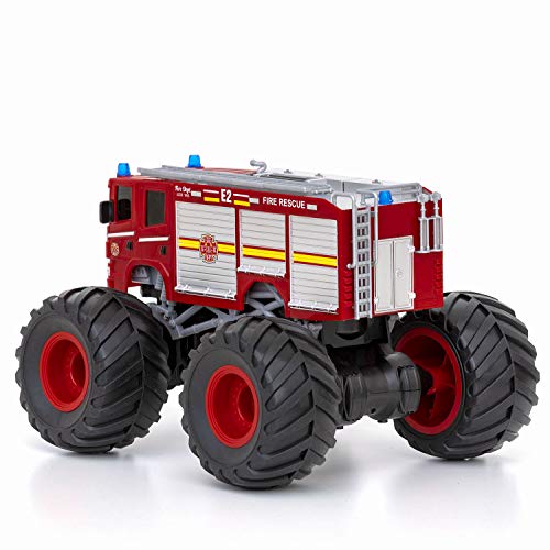 Diawell Coche teledirigido monstruo truck con sonido, bomberos, todoterreno, todoterreno, 2,4 GHz, con baterías recargables como regalo para niños, niños y niñas