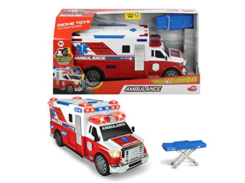 Dickie - Action Series Ambulancia 33 cm incluye camilla, apertura puerta trasera, luz y sonido (Dickie 3308381)