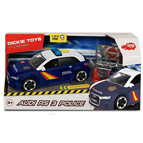 Dickie- Policía Nacional Control Policial Audi RS3 15cm 1153011 Vehículo de Juguete con función, Multicolor