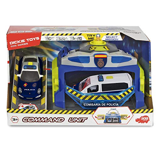 Dickie- Policía Nacional Playset Comisaría con Dos vehículos 17cm 1155020 Juguete con función, Multicolor