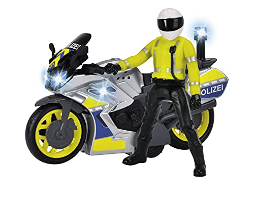 Dickie Toys Moto Yamaha Motocicleta, Fricción, luz, Sonido, policía, Figura de Conductor móvil, 17 cm, Azul, Amarillo y Plateado (203712018)