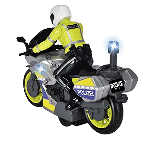 Dickie Toys Moto Yamaha Motocicleta, Fricción, luz, Sonido, policía, Figura de Conductor móvil, 17 cm, Azul, Amarillo y Plateado (203712018)