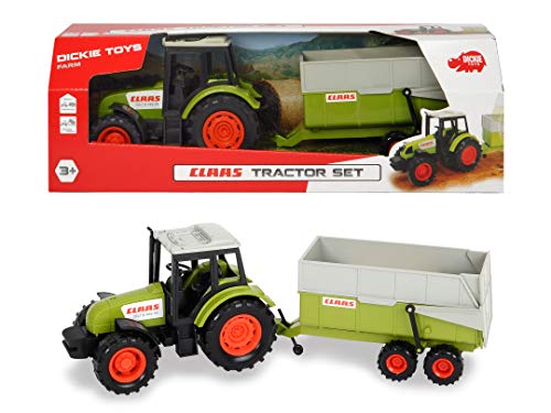 Dickie Toys Tractor de Juguete con Trailer Claas, Partes móviles, para niños a Partir de 3 Años-36 cm, Color carbón (3736004)