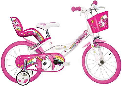 Dino Bikes - 164R-UN Unicorn - Bicicleta con diseño de Unicornios de 40,6 cm, Color Blanco y Rosa