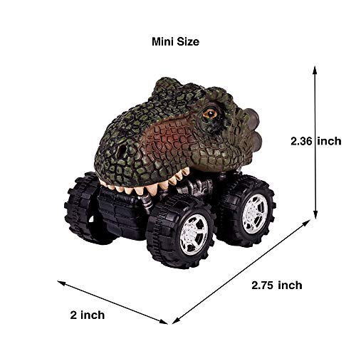 DINOBROS Juguetes de dinosaurio para coche, 4 unidades, juguetes de dinosaurio para niños de 3 años y niños pequeños, juegos de dinosaurios T-Rex Monster Trucks