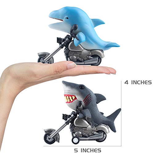 DINOBROS Shark Toy Car - Juego de 2 animales de mar con motor de fricción, juguete de tiburón blanco y delfín