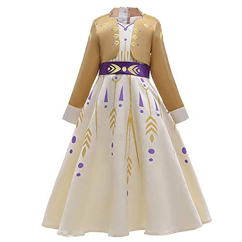 Disfraz de princesa Elsa Anna 2 para niña, princesa de hielo, princesa, fiesta, cosplay, carnaval, Navidad, Halloween, fiesta de cumpleaños, vestido de manga larga para 4 – 15 años dorado 11-12 Años