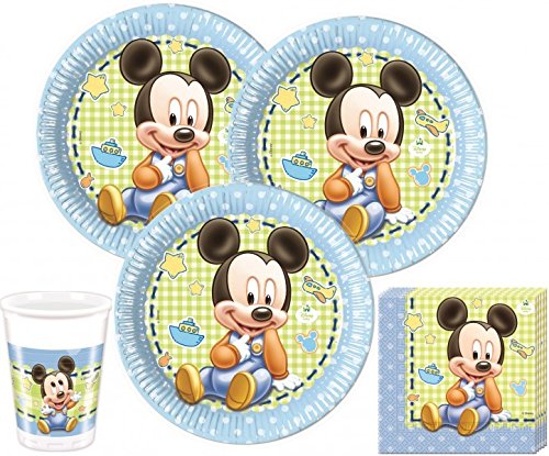 Disney Baby Mickey Juego de decoración para fiestas para 16 personas (52 piezas)