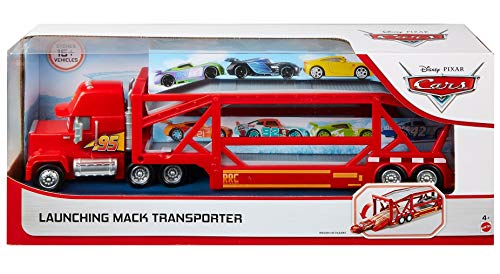 Disney - Cars Camión Mack Gran Viaje, transportador de coches de juguete (Mattel GVP73)